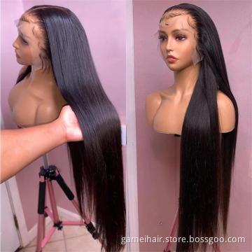 150% Density 40Inch Long Bone Straight Wigs Human Hair Pre Plucked Lace Front Wig